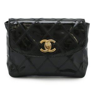 CHANEL Bicolor Coco Mark Waist Bag, Pouch, Belt Clutch Enamel, Black